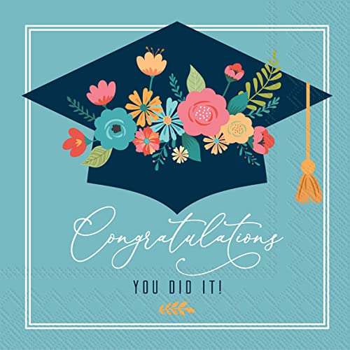 Boston International - 3-Ply 5" Cocktail Napkins - Floral Grad Cap