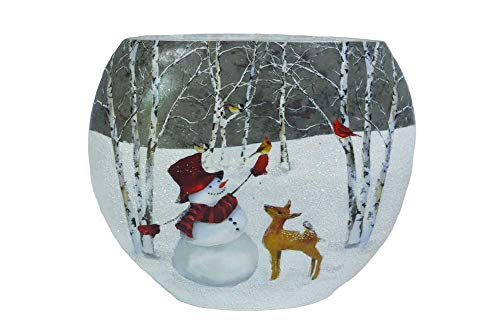 Stony Creek - Frosted Glass - 7" Oval Lighted Vase - Snowman & Fawn