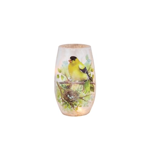 Stony Creek - 5" Frosted Lighted Vase - Summer Songbirds - Goldfinch