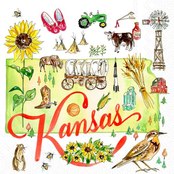 Boston International - 3-Ply 5" Cocktail Napkins - State Collection - Kansas
