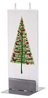 Flatyz - Twin Wick Unscented Flat Candle - Green Christmas Tree with Red and Gold Balls