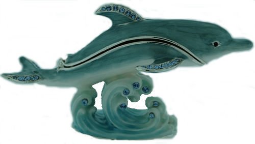 Kubla Craft - Bejeweled Enamel Trinket Box - Colorful Dolphin