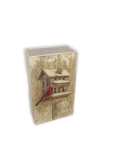 Stony Creek - Frosted Glass - 7.75" Lit Rectangle Vase - Cardinal & Birdhouse