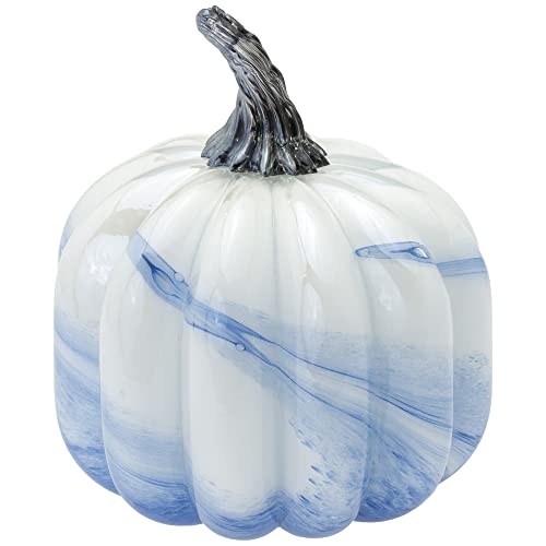 Boston International - Medium Glass Pumpkin - White & Blue Swirl
