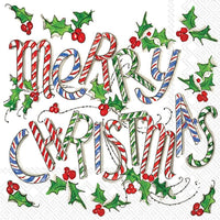 Boston International - 3-Ply 5" Cocktail Napkins - Merry Christmas Cane