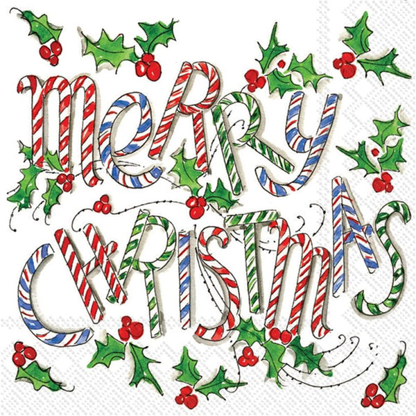 Boston International - 3-Ply 5" Cocktail Napkins - Merry Christmas Cane