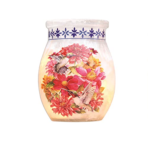 Stony Creek - Frosted Glass - 3" Lighted Vase - Chinoiserie Garden - Hummingbirds