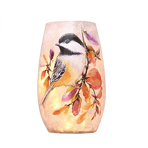 Stony Creek - Frosted Glass - 5" Lighted Vase - Birdwatching - Chickadee