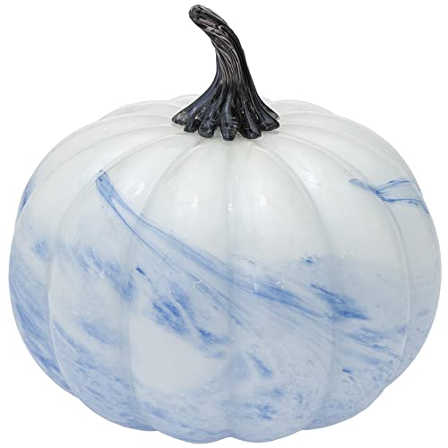 Boston International - Large Glass Pumpkin - White & Blue Swirl