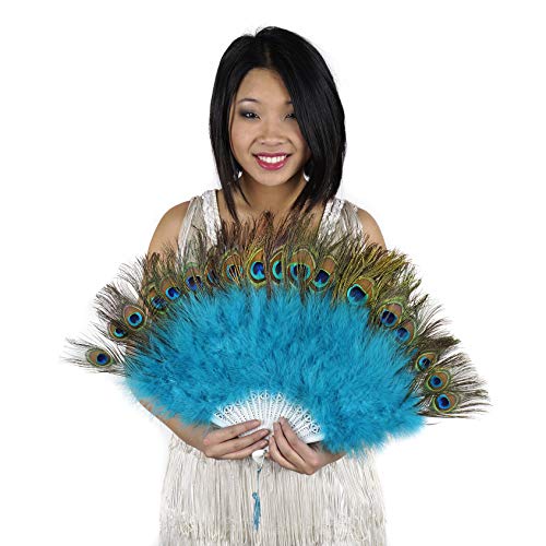 ZUCKER Marabou Feather Fan w/Peacock Feathers - Dark Aqua