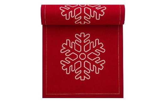 My Drap - Roll Reusable Cotton Printed Luncheon Napkins -Red w/White Snowflakes
