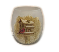 Stony Creek - Frosted Glass - 3" Lighted Vase - Cardinal & Birdhouse
