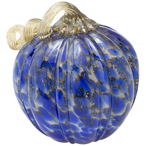 Boston International - Small Glass Pumpkin - Blue & Gold Swirl