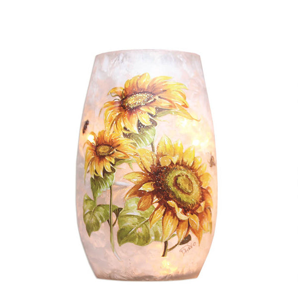 Stony Creek - Frosted Glass - 5" Lighted Vase - Sunflowers A