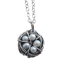 The Vintage Pearl - Sterling Silver Messy Nest Necklace - 5 Pearl Eggs